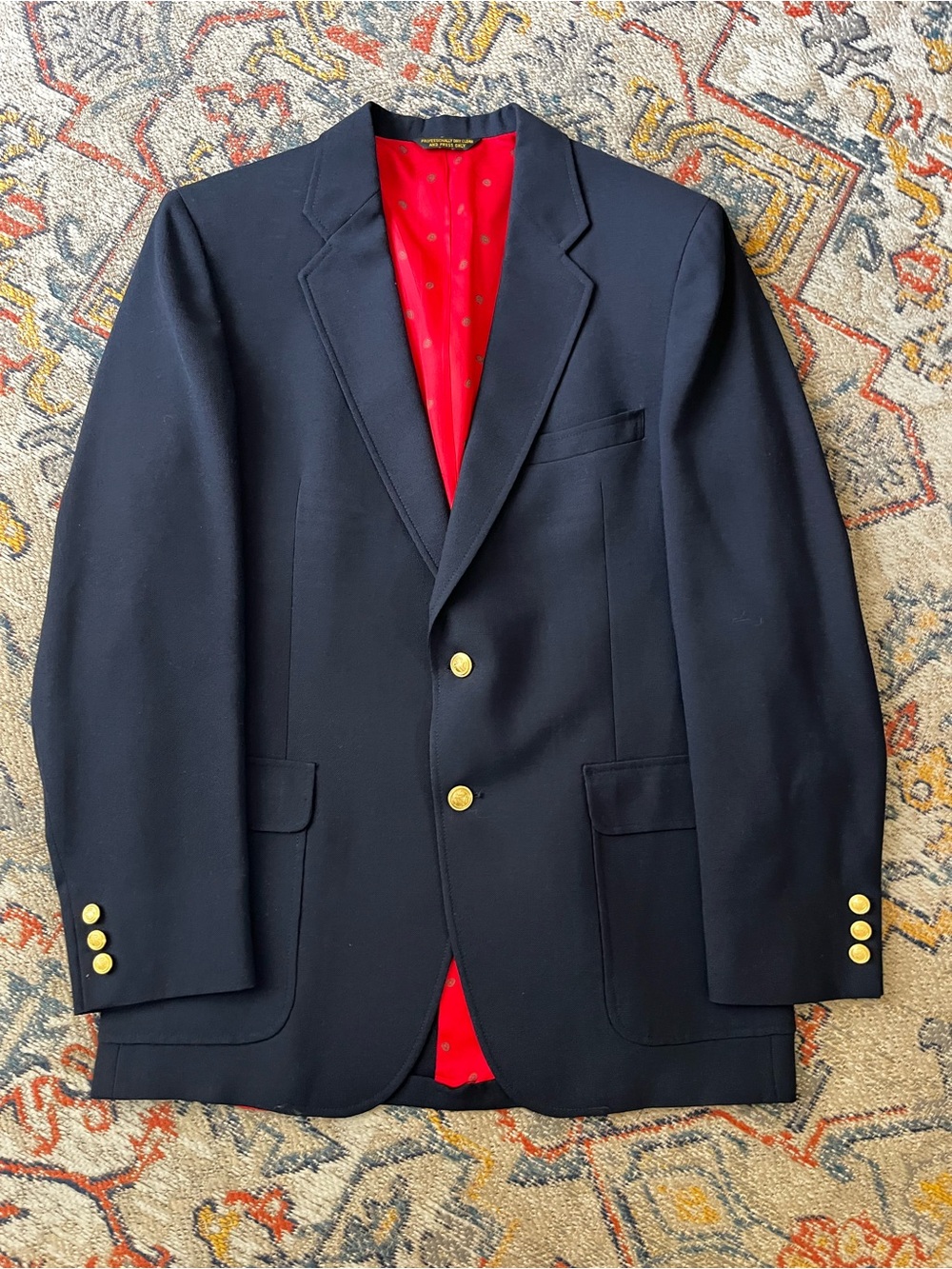 Shefford by Anderson Little Men's Navy Blazer with Red Lining and Gold Buttons